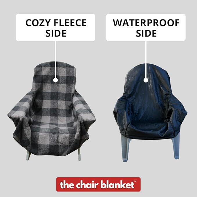CITYBONFIRES The Chair Blanket – Reversible, Waterproof & Sherpa-Lined - Stretchable Elastic Back - Original Patio Chair Cover – Ideal for Homes and Outdoor Furniture- with Carry Pouch – Grey Plaid