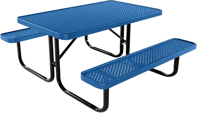 Coated Outdoor Furniture Heavy-Duty Portable Outdoor Kids Table, Punched Steel Kids Picnic Table, Commercial-Grade Picnic Table, Made in America (4ft Rectangular, Childrens, Textured Light Blue)