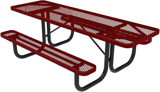 T8H2-TXTBUR Heavy Duty Rectangular Portable Picnic Table, Handicap Accessible on Both Ends, 8 Ft, Textured Burgundy, Made in America