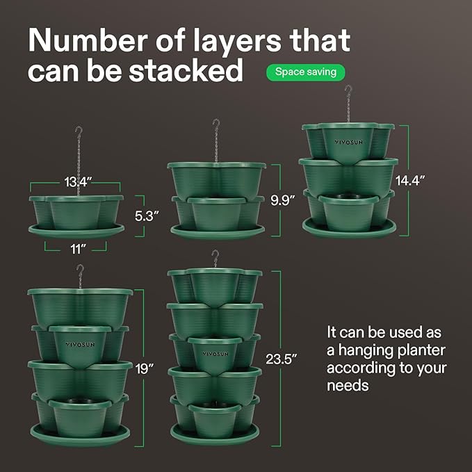 VIVOSUN 5 Tier Vertical Gardening Stackable Planter for Strawberries, Flowers, Herbs, Vegetables, Dark Green