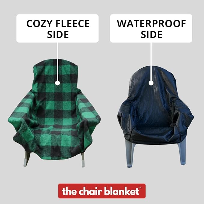 CITYBONFIRES The Chair Blanket – Reversible, Waterproof & Sherpa-Lined - Stretchable Elastic Back - Original Patio Chair Cover – Ideal for Homes and Outdoor Furniture- with Carry Pouch – Green Plaid