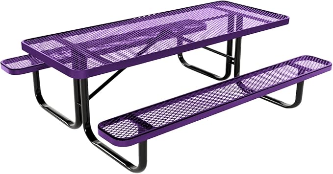 Coated Outdoor Furniture Heavy-Duty Portable Outdoor Kids Table, Expanded Metal Kids Picnic Table, Commercial-Grade Picnic Table, Made in America (6ft Rectangular, Childrens, Purple)