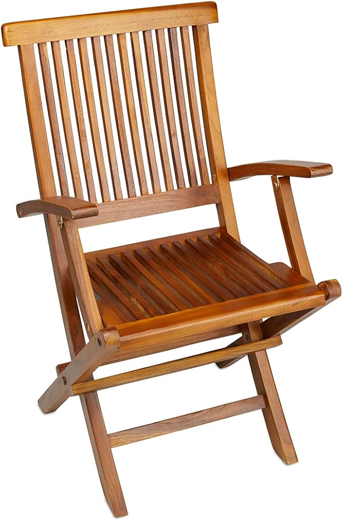 TeakCraft Teak Folding Arm Chair - 2 Piece Foldable Chairs Set - Fully Assembled - Solid Wooden Outdoor, Indoor- Wood Dining Room, Kitchen, Patio, Bistro Chairs, The Mille
