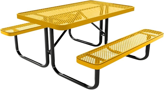 Coated Outdoor Furniture Heavy-Duty Portable Outdoor Kids Table, Expanded Metal Kids Picnic Table, Commercial-Grade Picnic Table, Made in America (4ft Rectangular, Childrens, Textured Yellow)