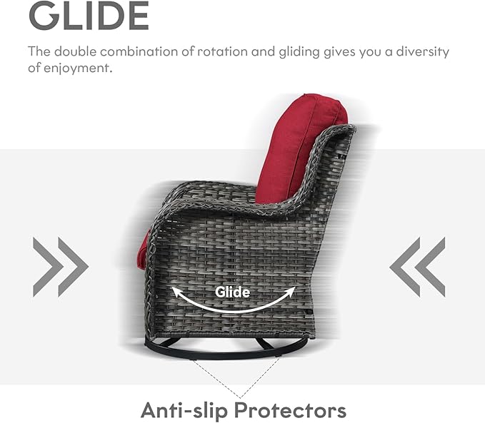 Outdoor Swivel Rcoker Wicker Chairs - Swivel Patio Chairs Set of 2 Patio Furniture Sets with Covered Cushion for Porch Deck Balcony Backyard, Red