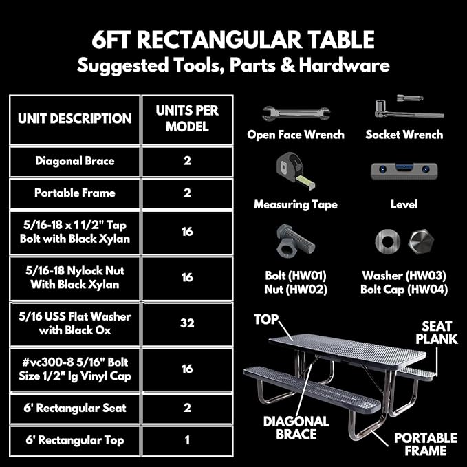 T6-TXTBUR Heavy Duty Rectangular Portable Picnic Table, 6 Ft, Textured Burgundy, Made in America
