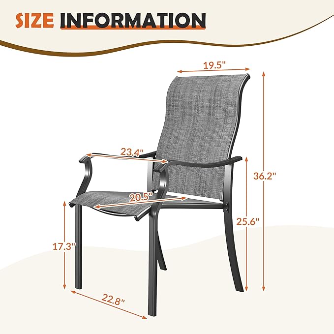 UDPATIO Patio Dining Chairs Set of 6, High Back Wide Seat Outdoor Furniture Chairs with All Weather Breathable Textilene, for Lawn Garden Backyard, Dark Grey