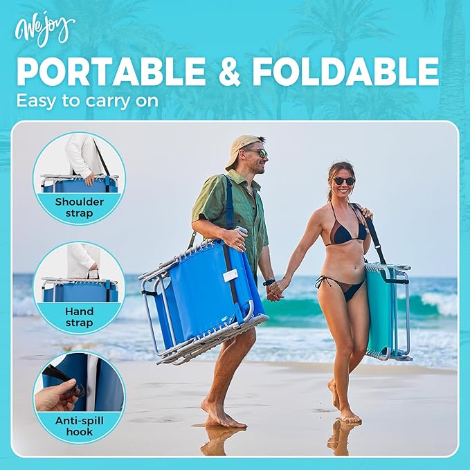 #WEJOY Folding Lounge Chair with Canopy Shade, Portable Adjustable 5-Position Patio Chaise Lounger with Pillow & Storage Pocket for Lay Flat Outdoor Lawn Backyard Beach Camping Pool Tanning (Blue)