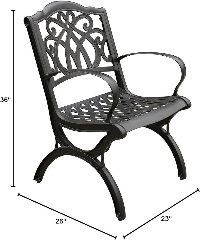Ornate Traditional Outdoor Cast Aluminum Black Patio Dining Chair