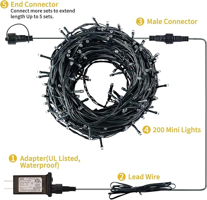 Minetom Christmas Lights, 66ft 200 LED Outdoor Christmas Tree Lights with Remote, 8 Modes Christmas String Lights Plug in Xmas Tree Lights with Timer for Outside Party Decor, Warm White & Multicolor