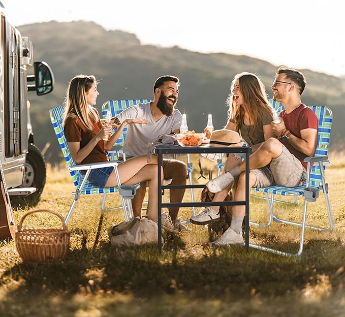 VINGLI Aluminum Patio Lawn Chairs Folding 1 Pack with Detachable Cup Holder, Webbed Beach Chair Folding Chair Outdoor Portable Camping Chair for Yard, Garden …