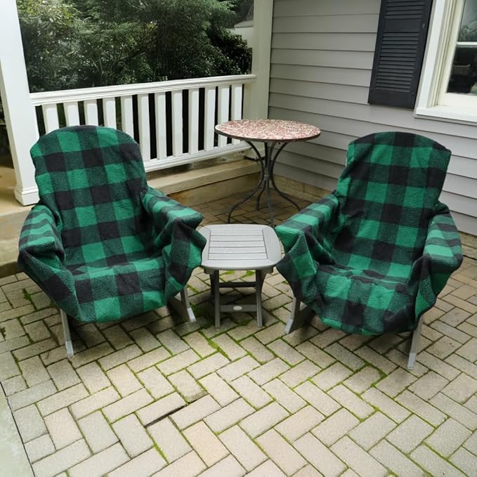 CITYBONFIRES The Chair Blanket – Reversible, Waterproof & Sherpa-Lined - Stretchable Elastic Back - Original Patio Chair Cover – Ideal for Homes and Outdoor Furniture- with Carry Pouch – Green Plaid