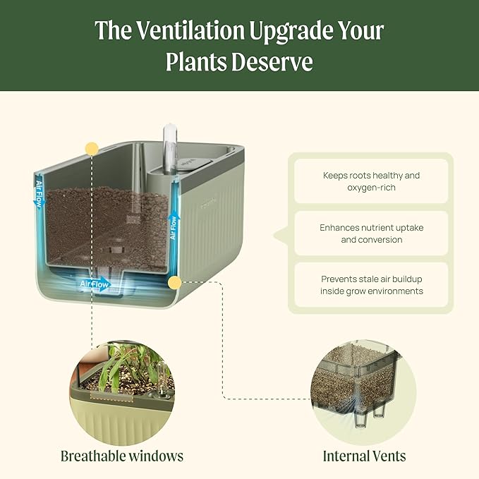 Vego Garden 2 Pack Herb Indoor Planter Box, Self Watering Pots with Trellis for Kitchen Window Sill or Countertop Plants Cage - Cream White