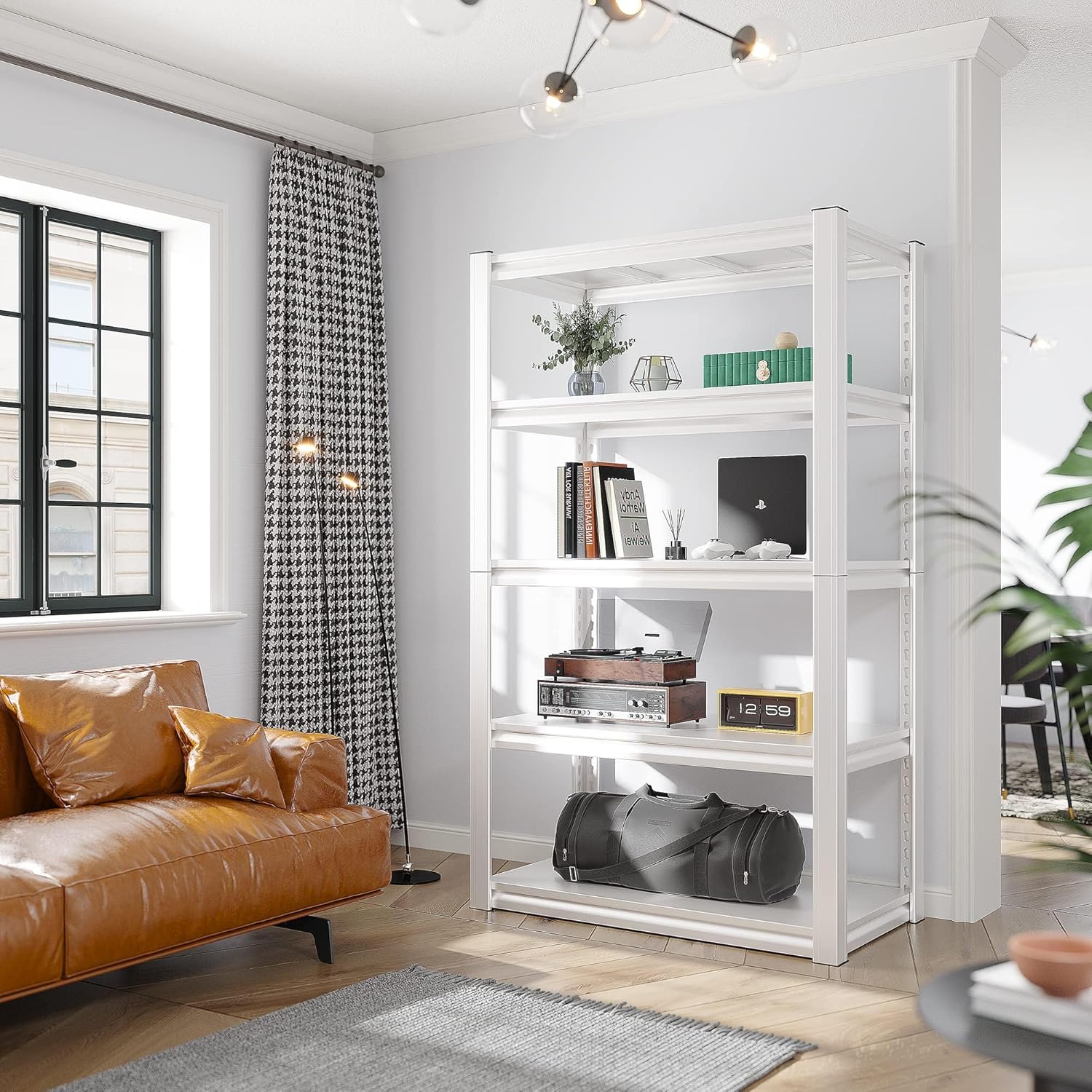 Raybee Garage Shelving Heavy Duty 2000LBS Storage Shelves Heavy Duty Shelving 5 Tier White Metal Shelves Pantry Shelf for Kitchen Closet Basement Warehouse 16.5" D x 32" W x 63" H