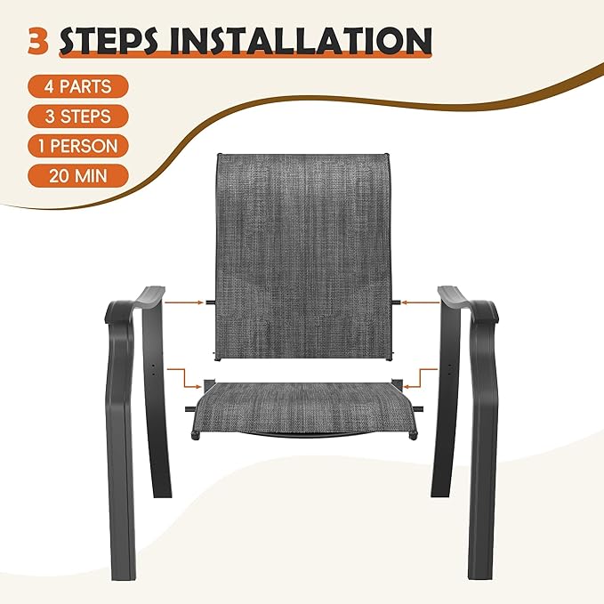 UDPATIO Outdoor Dining Chairs Set of 4, High Back Wide Seat Patio Furniture Chairs with All Weather Breathable Textilene, for Lawn Garden Backyard, Dark Grey