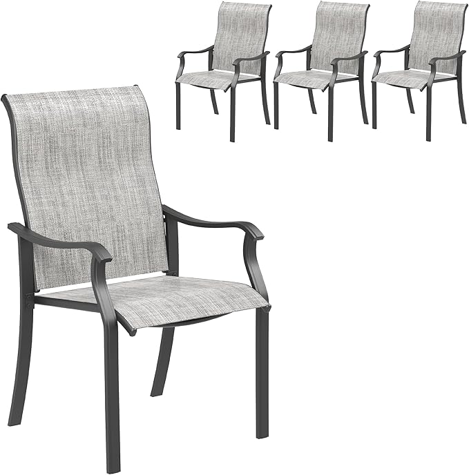 UDPATIO Outdoor Dining Chairs Set of 4, High Back Wide Seat Patio Furniture Chairs with All Weather Breathable Textilene, for Lawn Garden Backyard, Grey White