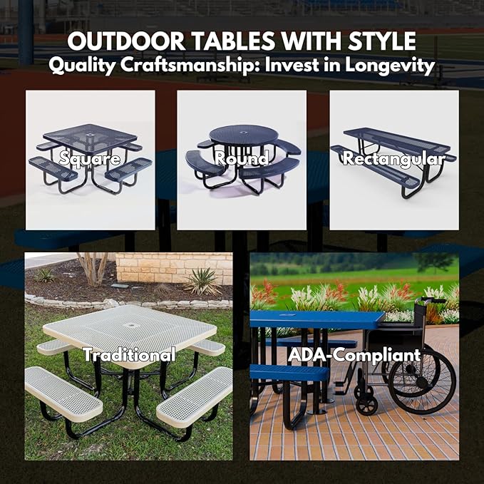 T8H2-TXTBUR Heavy Duty Rectangular Portable Picnic Table, Handicap Accessible on Both Ends, 8 Ft, Textured Burgundy, Made in America