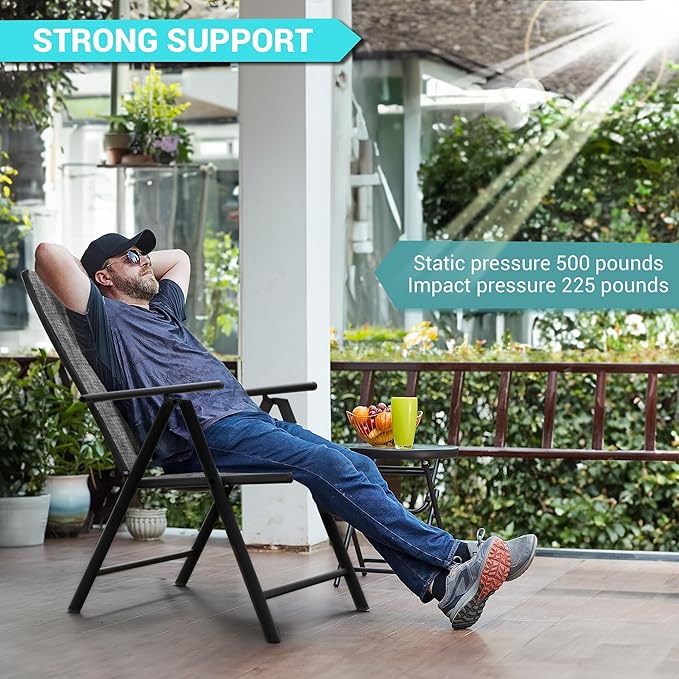 UDPATIO Patio Folding Dining Chairs Set of 2, Folding Lawn Chairs for Adults with Padded All Weather Breathable Textilene, Dark Gray