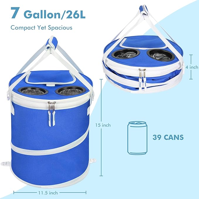 Tirrinia Large Pop-Up Golf Cooler Bag- Insulated Collapsible Cooler with Flat Drink Table for Golf Cart, Lightweight and Portable Ice Beach Cooler for Travel, Fishing, Picnics, Hiking, Camping