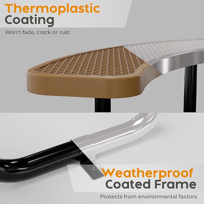 Metal Picnic Tables for Kids for Outdoors with Umbrella Hole - Coated Steel Heavy Duty Commercial Grade Table with Adjustable Seats (Brown, 38 in, Kids, Expanded Steel)