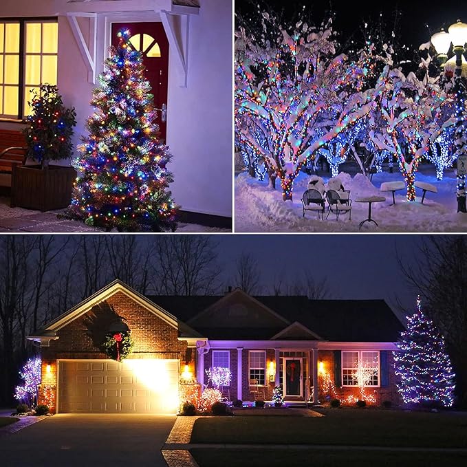 Minetom Christmas Lights, 66ft 200 LED Outdoor Christmas Tree Lights with Remote, 8 Modes Christmas String Lights Plug in Xmas Tree Lights with Timer for Outside Party Decor, Warm White & Multicolor