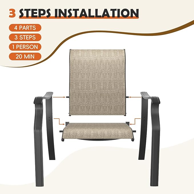 UDPATIO Patio Dining Chairs Set of 6, High Back Wide Seat Outdoor Furniture Chairs with All Weather Breathable Textilene, for Garden Lawn, Brown