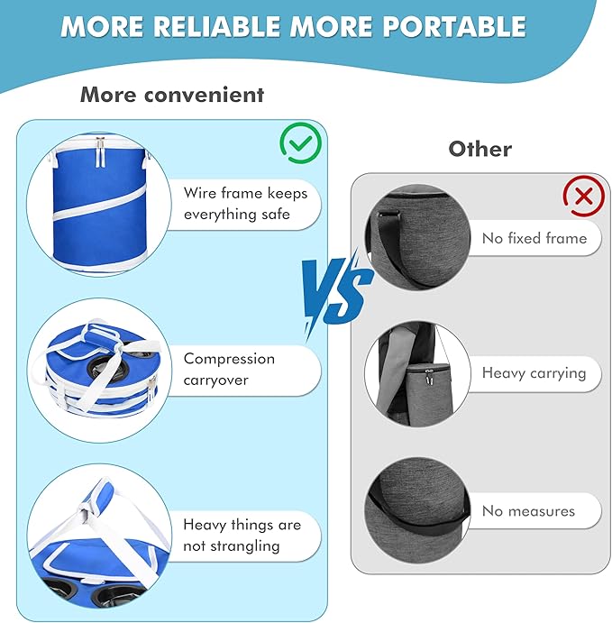 Tirrinia Large Pop-Up Golf Cooler Bag- Insulated Collapsible Cooler with Flat Drink Table for Golf Cart, Lightweight and Portable Ice Beach Cooler for Travel, Fishing, Picnics, Hiking, Camping