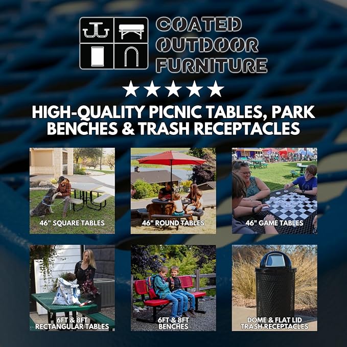 T8H2-TXTBUR Heavy Duty Rectangular Portable Picnic Table, Handicap Accessible on Both Ends, 8 Ft, Textured Burgundy, Made in America