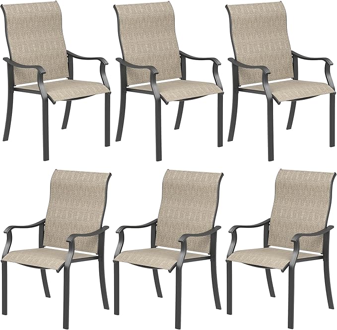 UDPATIO Patio Dining Chairs Set of 6, High Back Wide Seat Outdoor Furniture Chairs with All Weather Breathable Textilene, for Garden Lawn, Brown