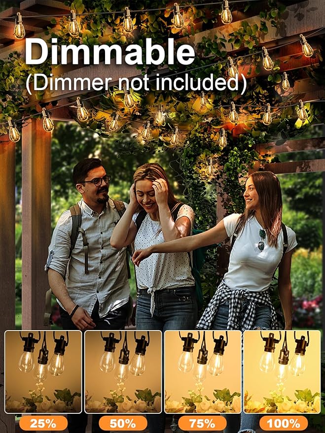 Svater Outdoor String Lights 50 FT, Patio Light for Outside with Shatterproof LED Bulbs, IP65 Waterproof Connectable Hanging Lights for Backyard, Bistro, Cafe, Balcony, Party, Black