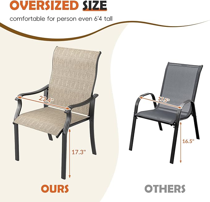 UDPATIO Patio Dining Chairs Set of 4, High Back Wide Seat Outdoor Furniture Chairs with All Weather Breathable Textilene, for Lawn Garden Backyard, Brown
