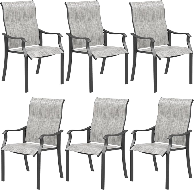 UDPATIO Patio Dining Chairs Set of 6, High Back Wide Seat Outdoor Furniture Chairs with All Weather Breathable Textilene, for Lawn Garden Backyard Deck, Grey White