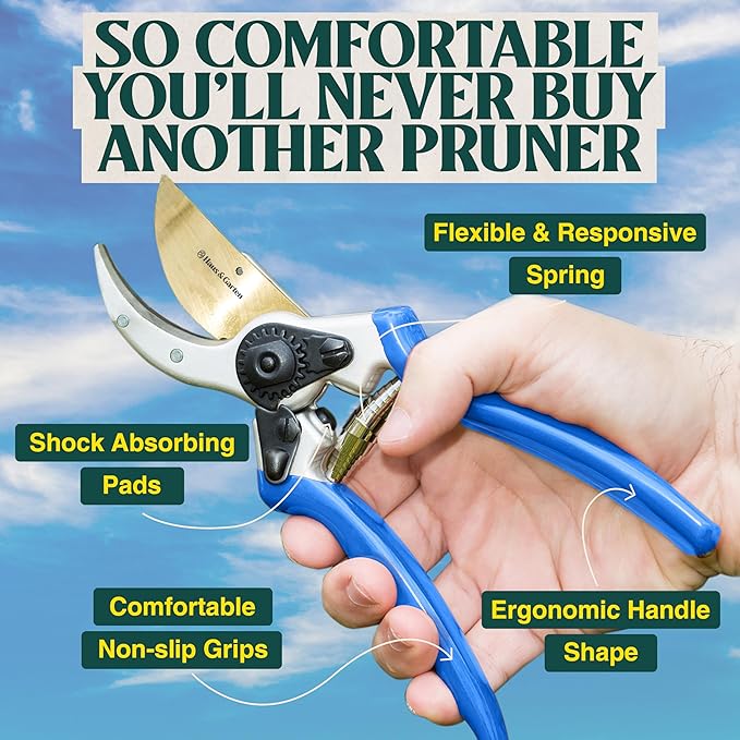Haus & Garten ClassicPRO 8.5" Premium Titanium Bypass Pruners - Use as Garden Shears Pruning Shears for Gardening, Hand Pruners, Handheld Garden Clippers, Scissor Clipper Tool