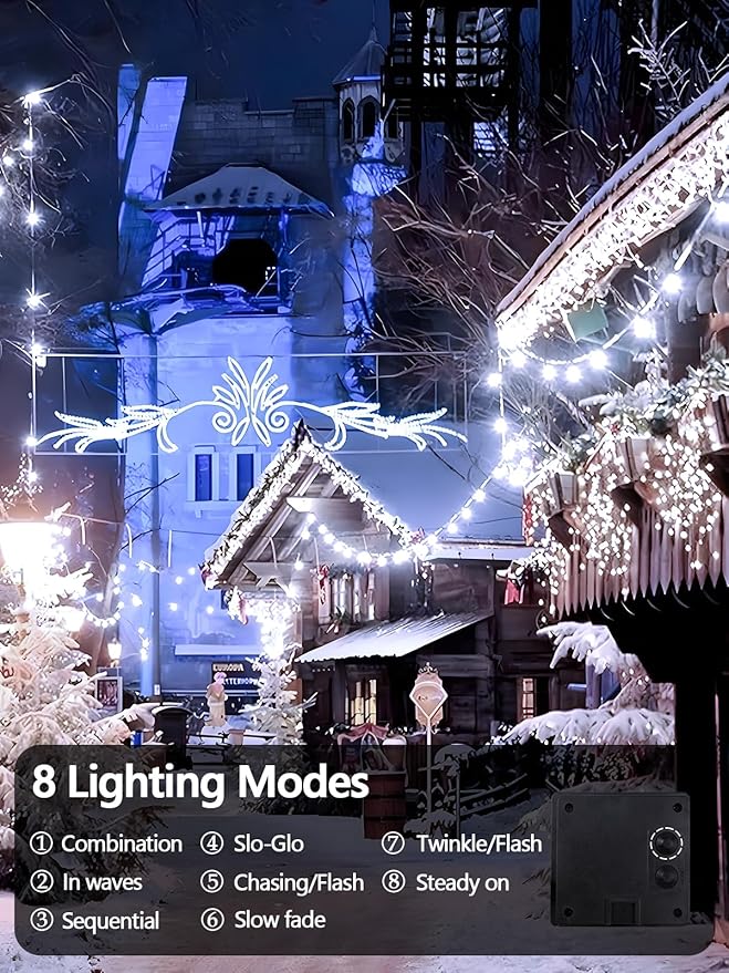 4 Pack 400 LED Solar String Lights for Outside, Solar Christmas Lights Outdoor Waterproof, Green Wire Twinkle Light with 8 Lighting Modes for Xmas Tree Wedding Party Garden Decorations (Cool White)