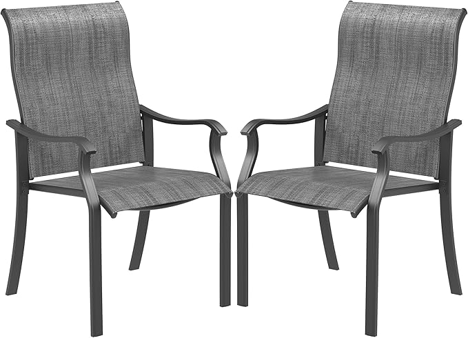 UDPATIO Patio Dining Chairs Set of 2, High Back Wide Seat Outdoor Furniture Chairs with All Weather Breathable Textilene, for Lawn Garden Backyard Deck, Dark Grey