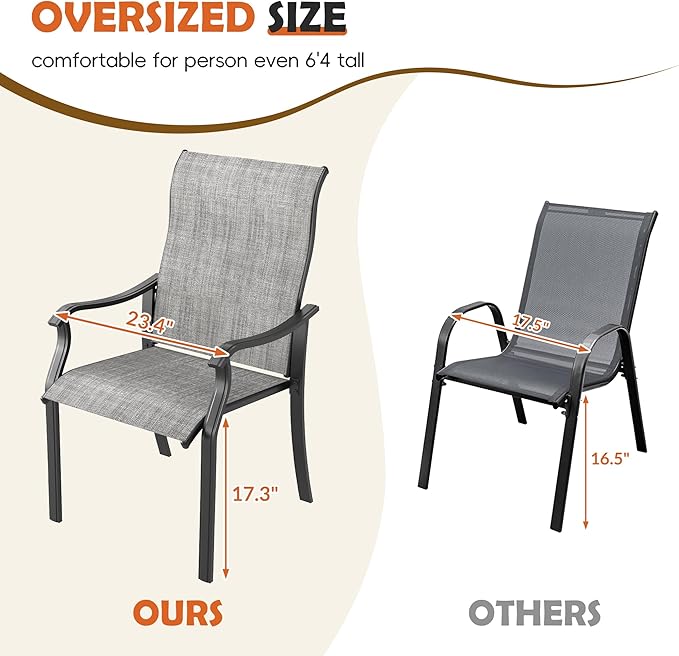 UDPATIO Patio Dining Chairs Set of 6, High Back Wide Seat Outdoor Furniture Chairs with All Weather Breathable Textilene, for Lawn Garden Backyard Deck, Grey White