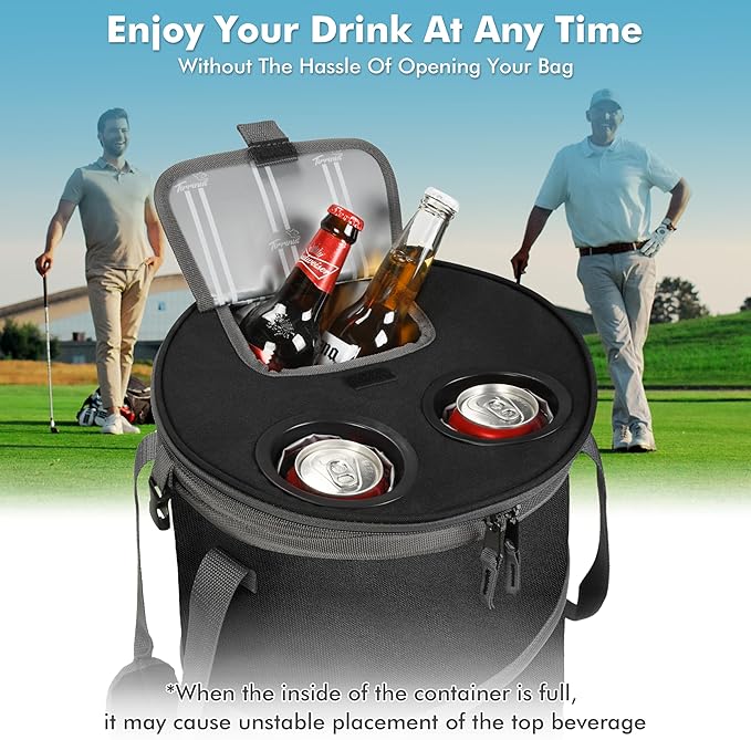 Tirrinia Large Pop-Up Golf Cooler Bag- Insulated Collapsible Cooler with Flat Drink Table for Golf Cart, Lightweight and Portable Ice Beach Cooler for Travel, Fishing, Picnics, Hiking, Camping