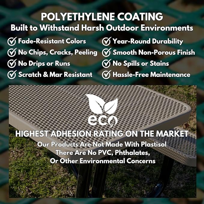 Coated Outdoor Furniture Heavy-Duty Portable Outdoor Picnic Table, Thermoplastic Coated Punched Steel Commercial-Grade Patio Dining Furniture Made in America (8ft Rectangular, Light Blue)