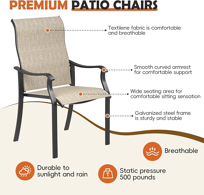UDPATIO Patio Dining Chairs Set of 4, High Back Wide Seat Outdoor Furniture Chairs with All Weather Breathable Textilene, for Lawn Garden Backyard, Brown