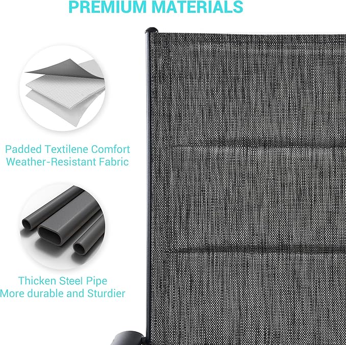 UDPATIO Patio Folding Dining Chairs Set of 2, Folding Lawn Chairs for Adults with Padded All Weather Breathable Textilene, Portable Chairs with Steel Frame, No Assembly, Dark Grey